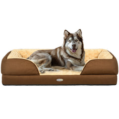 PawHut Anti-Anxiety Dog Bed for Large Dogs, Removable Cover, Non-Slip Base – Brown